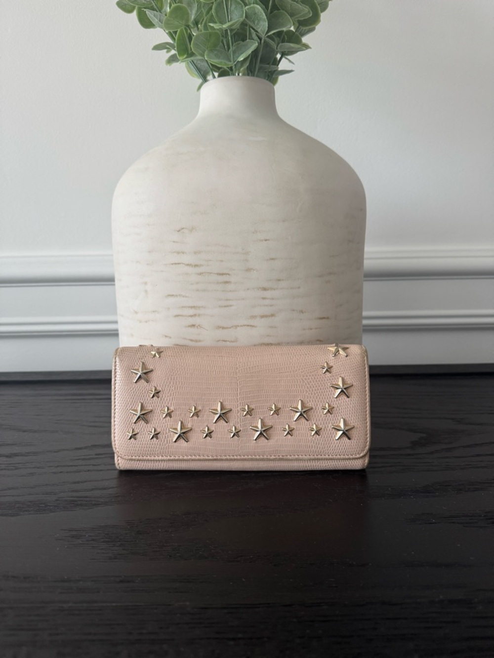 JIMMY CHOO Star-Studded Blush Leather Wallet